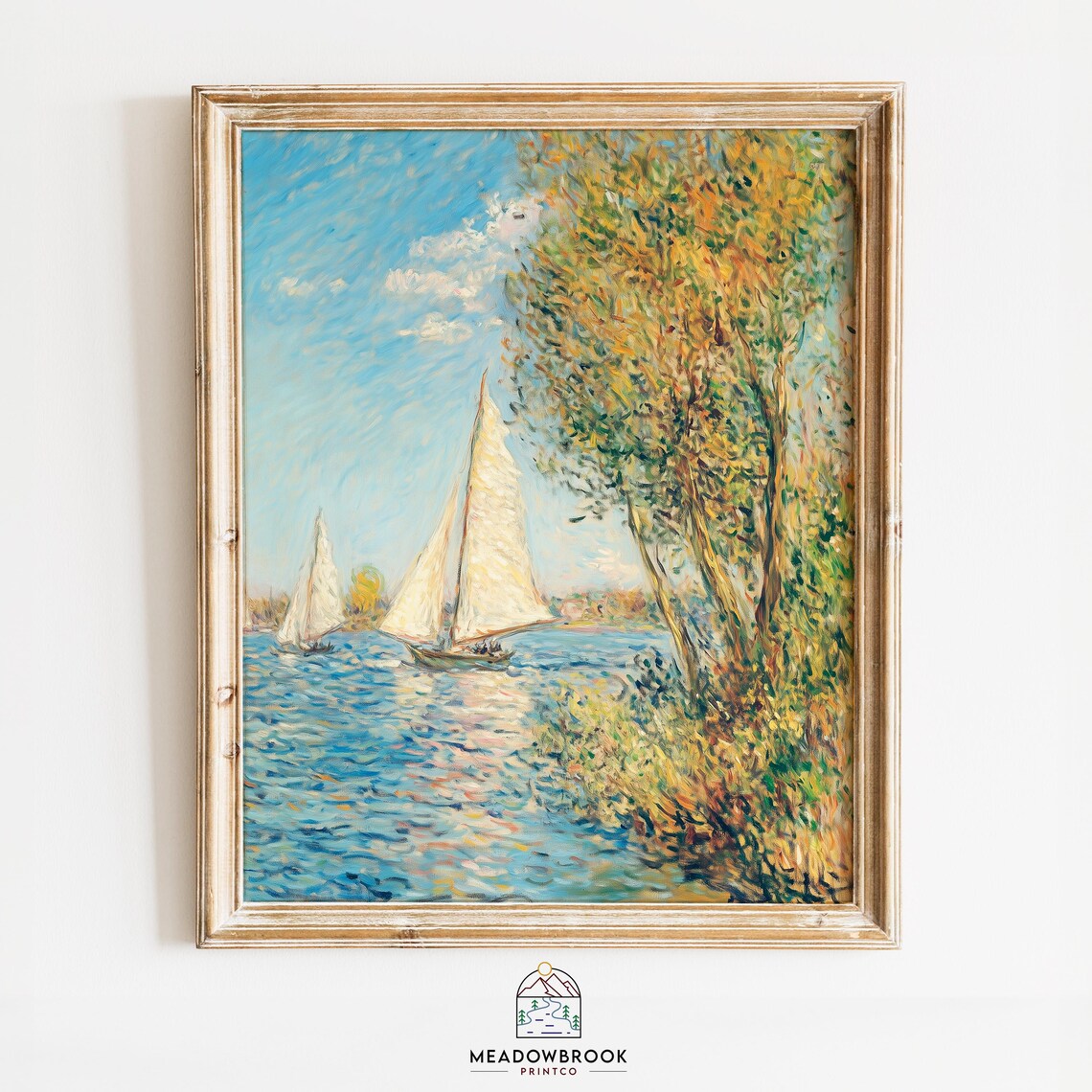 Impressionist Sailboats River Scene French Style Painting Print