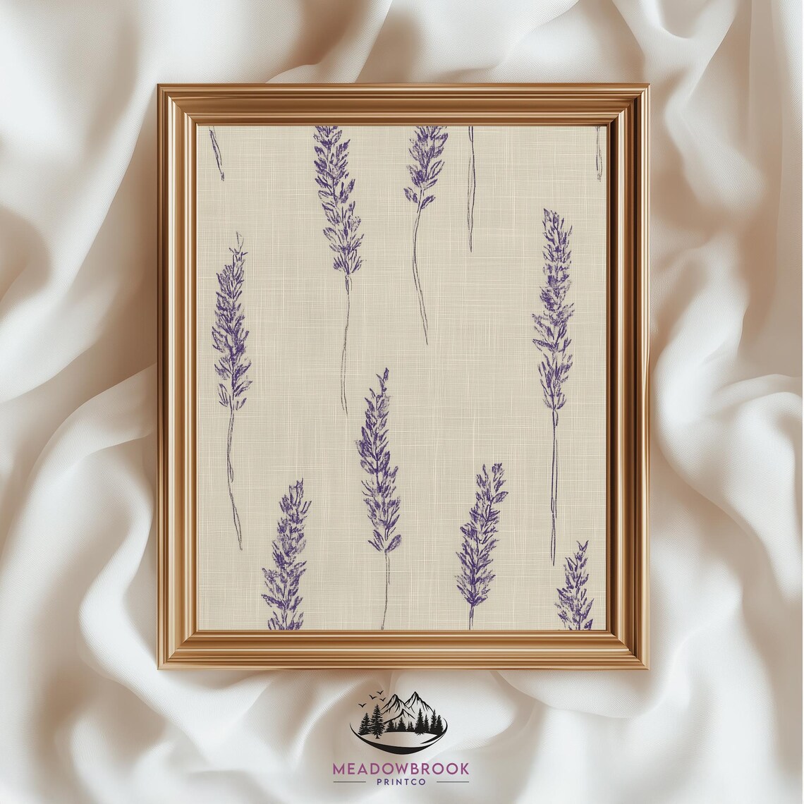 Lavender Sprigs Pencil Sketch Purple Floral Linen Art Print Poster