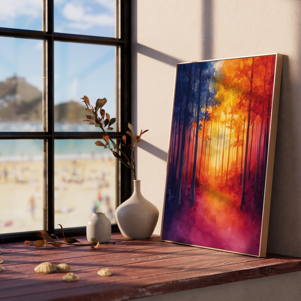 Autumn Woods Vibrant Golden Light Path Colorful Forest Art Poster - Image 2
