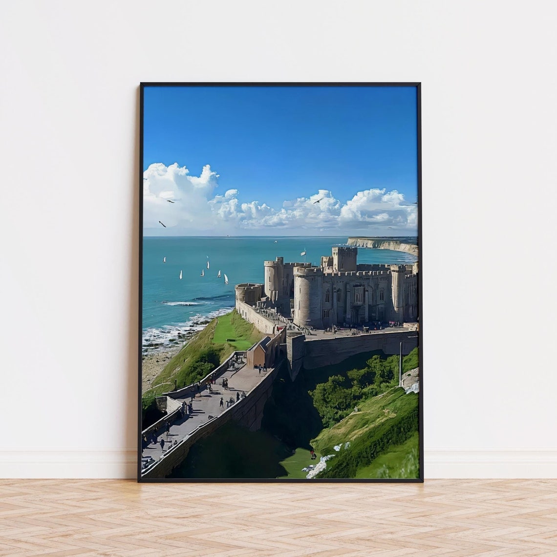 Medieval English Castle on White Cliffs Seaside Coastline Poster - Image 5