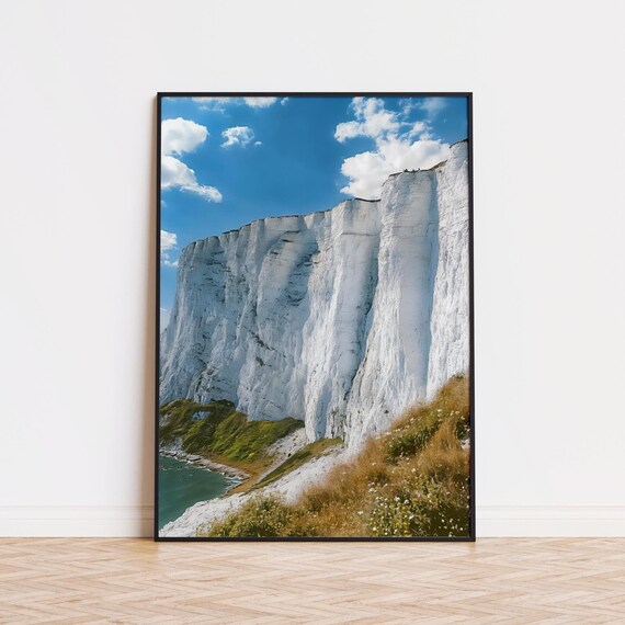 Towering White Chalk Cliffs by the Sea Coastal Landscape Poster