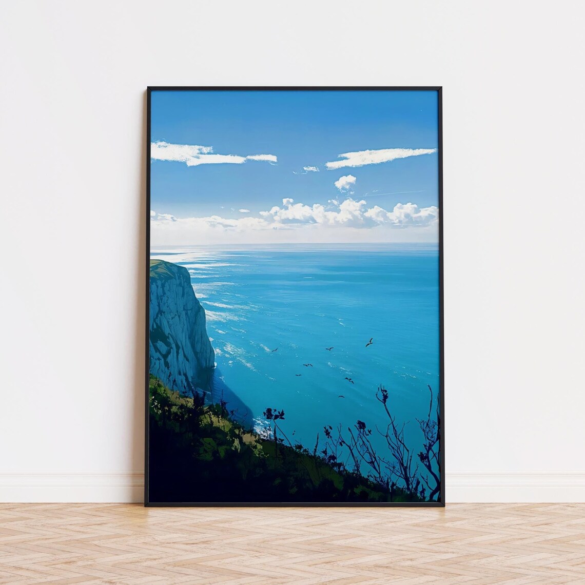 White Cliffs of Dover Blue Sea Seabirds Coastal Landscape Poster