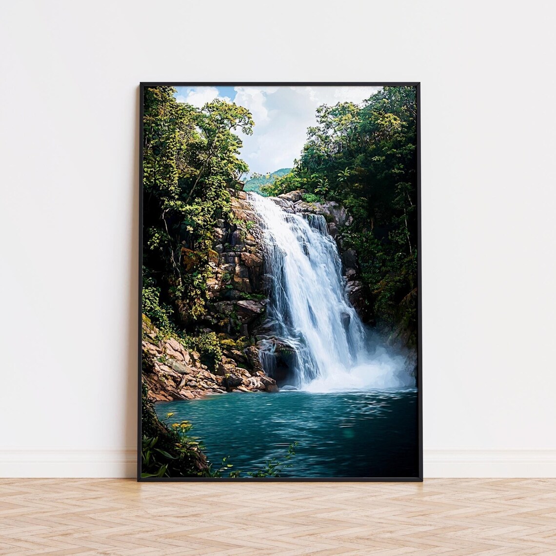 Waterfall Illustration Tropical Landscape Art Print