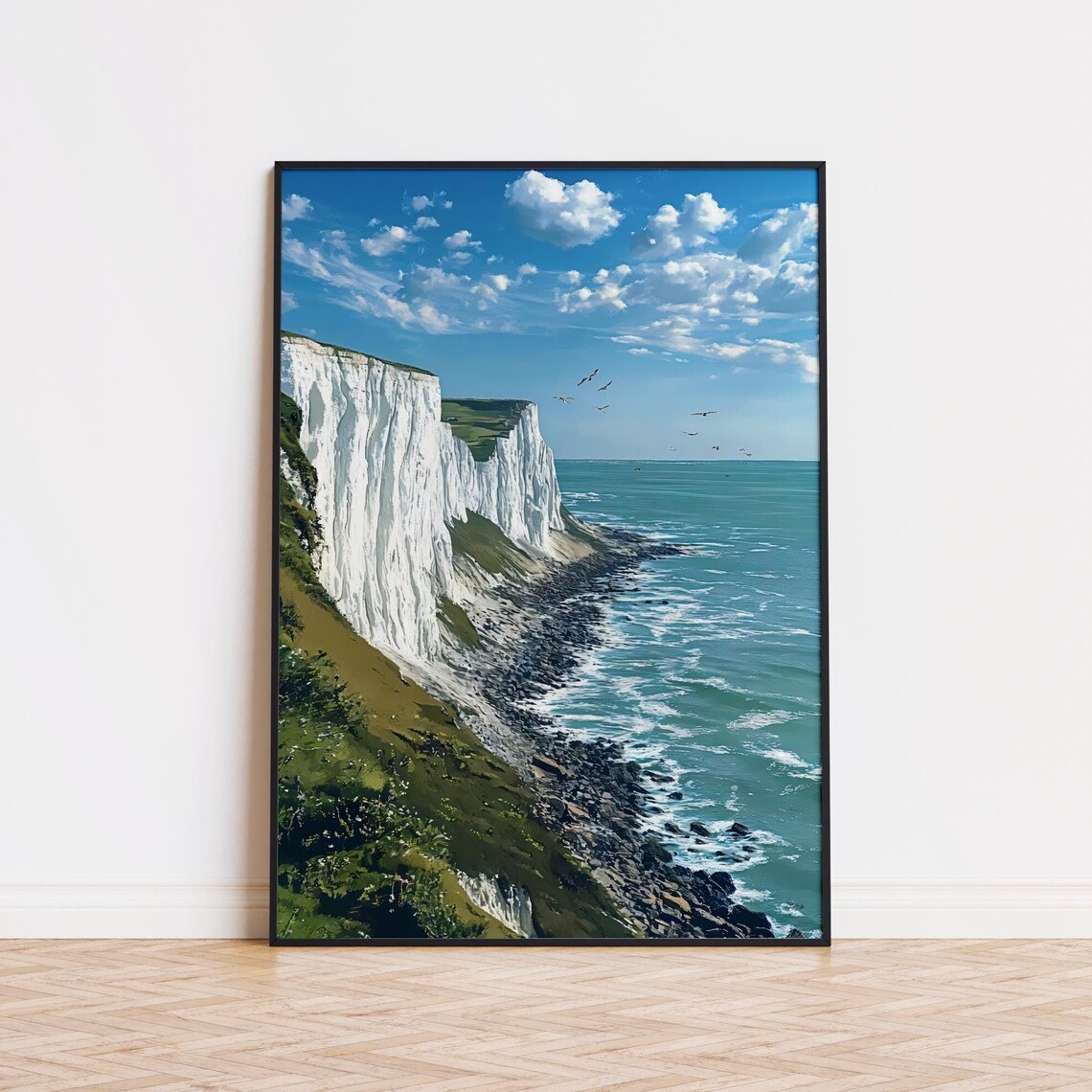 White Cliffs of Dover Green Hills Rocky Shore Seaside Poster