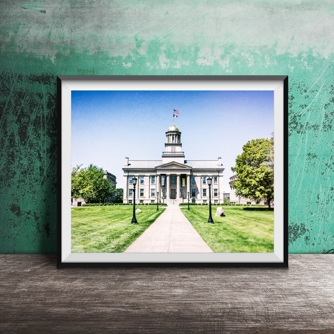Iowa Old State Capitol Building With Iowa Banners Campus Poster