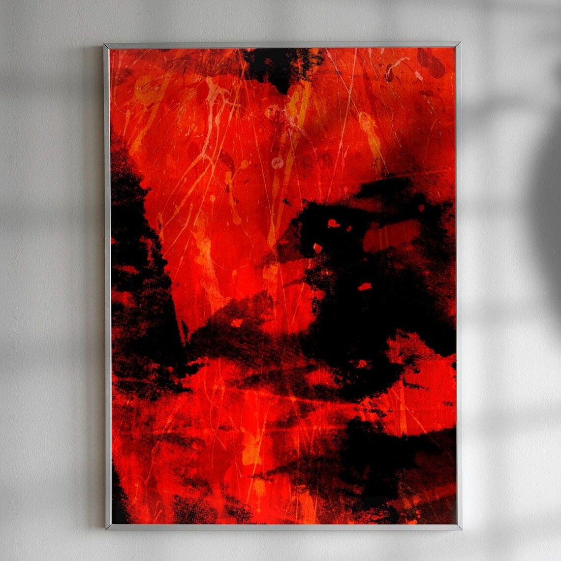 Nature At Dusk Abstract Acrylic Painting With Vibrant Red And Black Colors And Dynamic Textured Patterns Download