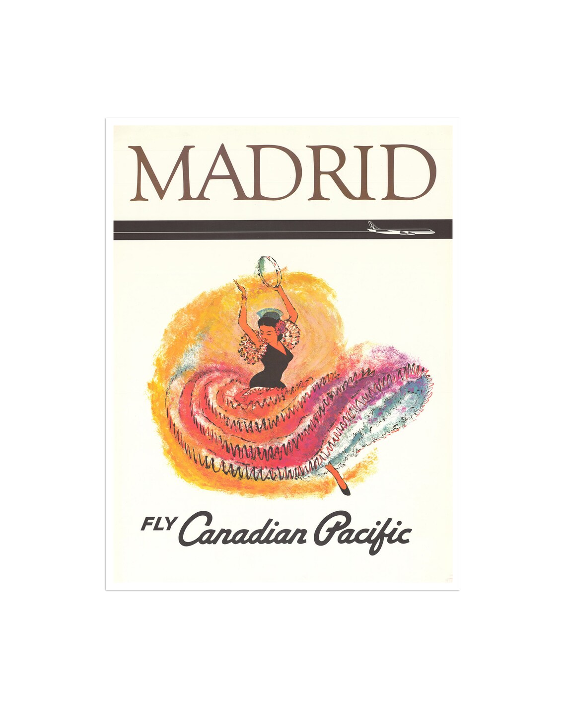 Madrid Vintage Travel Poster Fly Canadian Pacific Flamenco Art