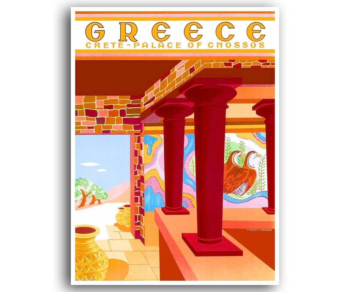 Crete Vintage Travel Poster, Greek Decor Art Print