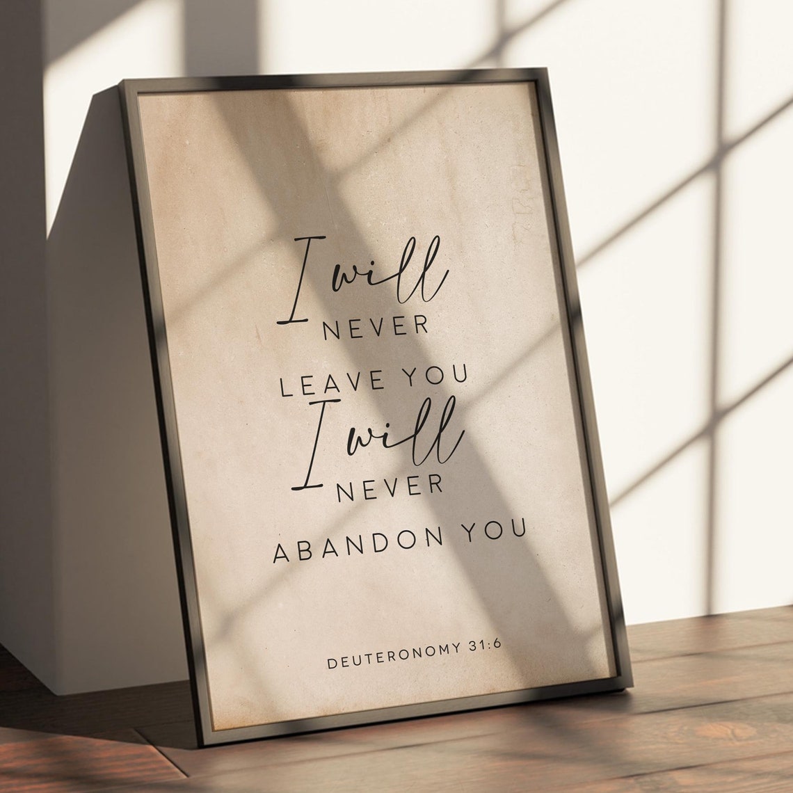 Bible Verse Wall Art I Will Never Leave You Inspirational Decor Wooden Sign Religious Frame Art On Paper Background