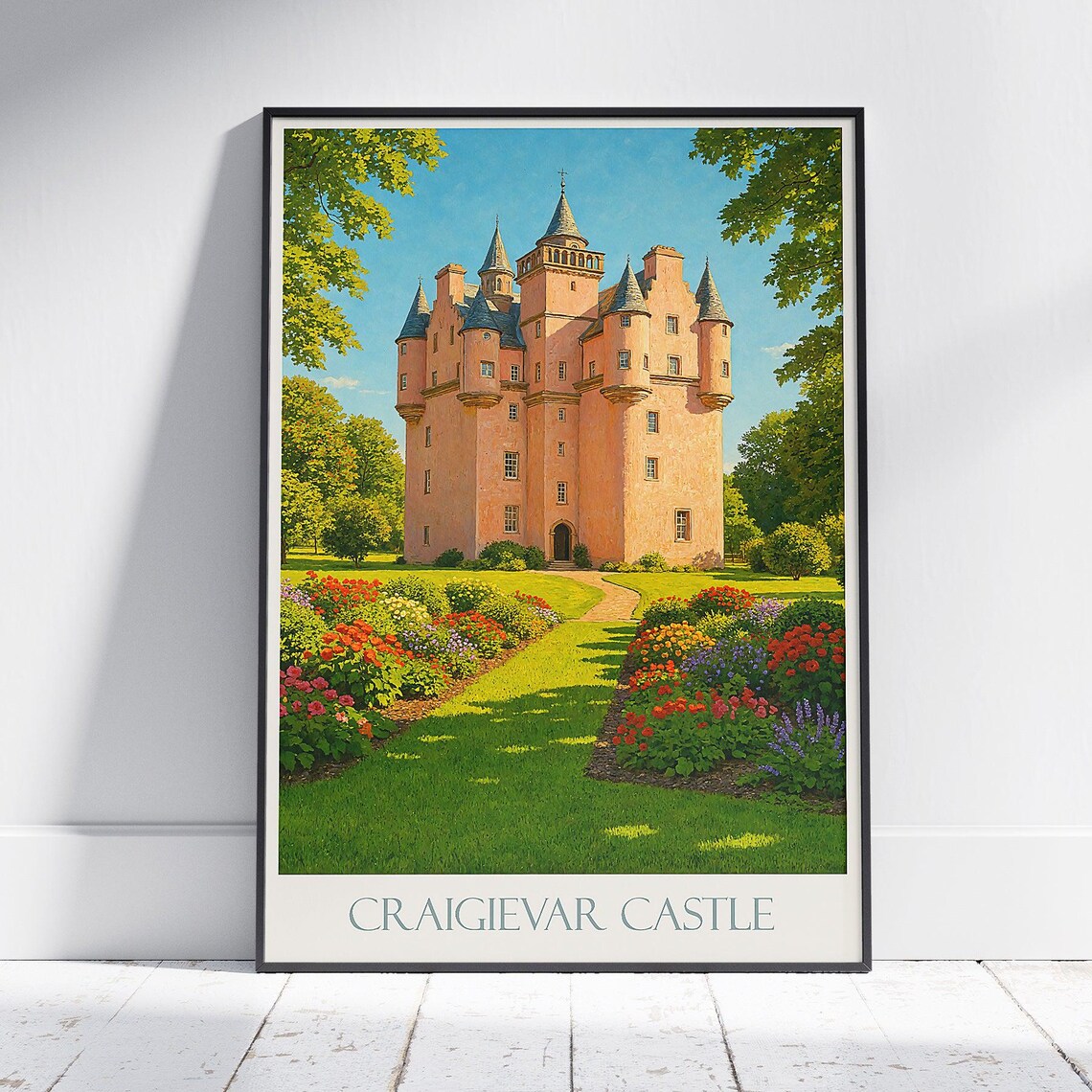 Craigievar Castle Scotland Travel Poster Pink Castle Gardens Art