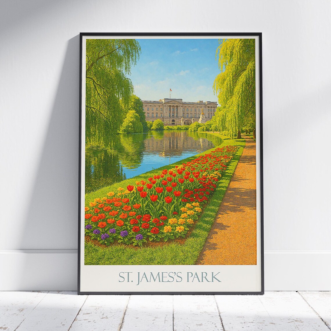 St Jamess Park London Tulip Flowers Vintage Spring Travel Poster