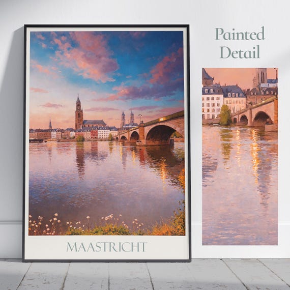 Maastricht Travel Print Netherlands Travel Poster Painted Wall Art Home Decor Framed Personalized Print Vacation Travel Gift