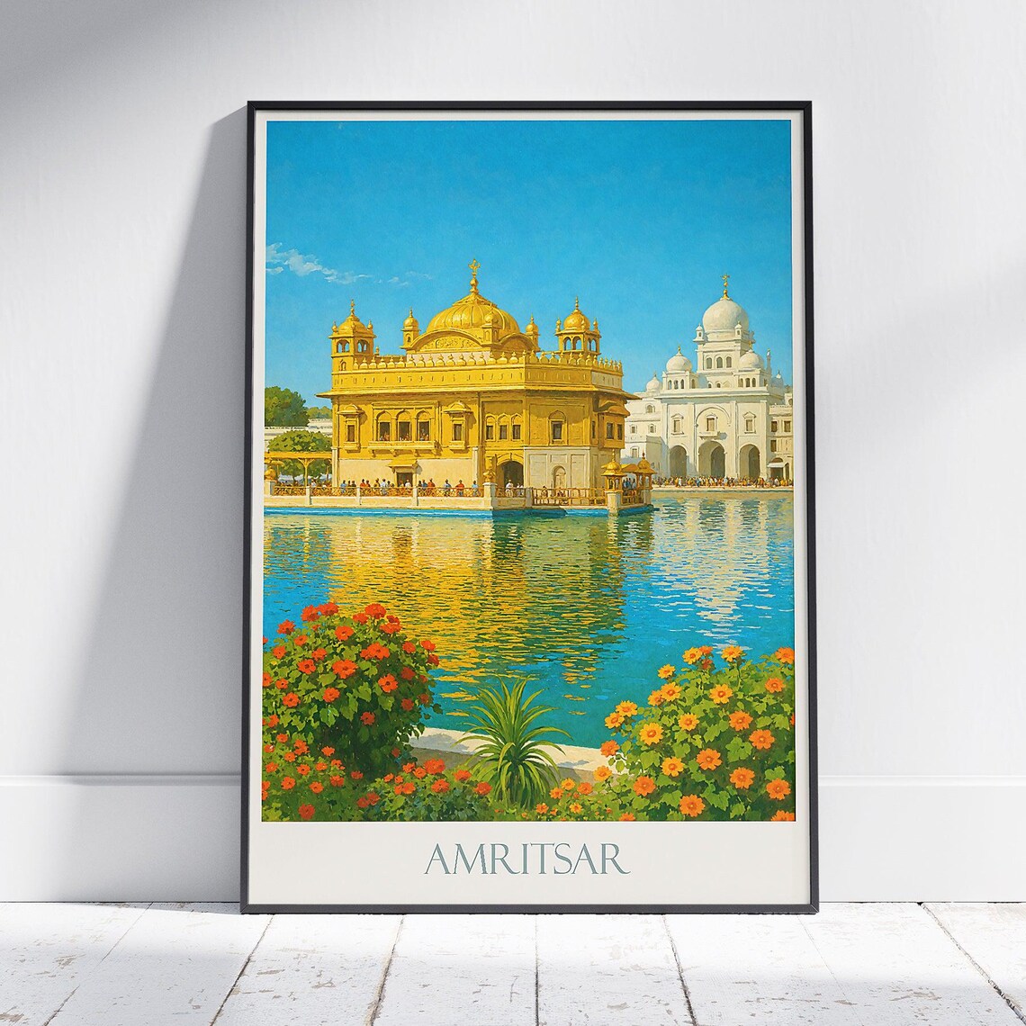 Amritsar India Golden Temple Reflection Sikh Shrine Travel Poster