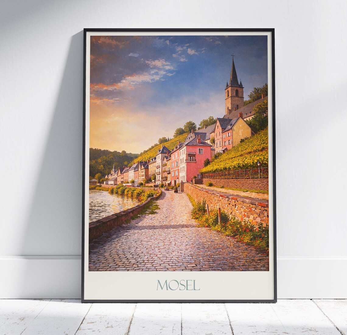 Mosel River Germany Sunset Riverside Village Church Vineyards Poster