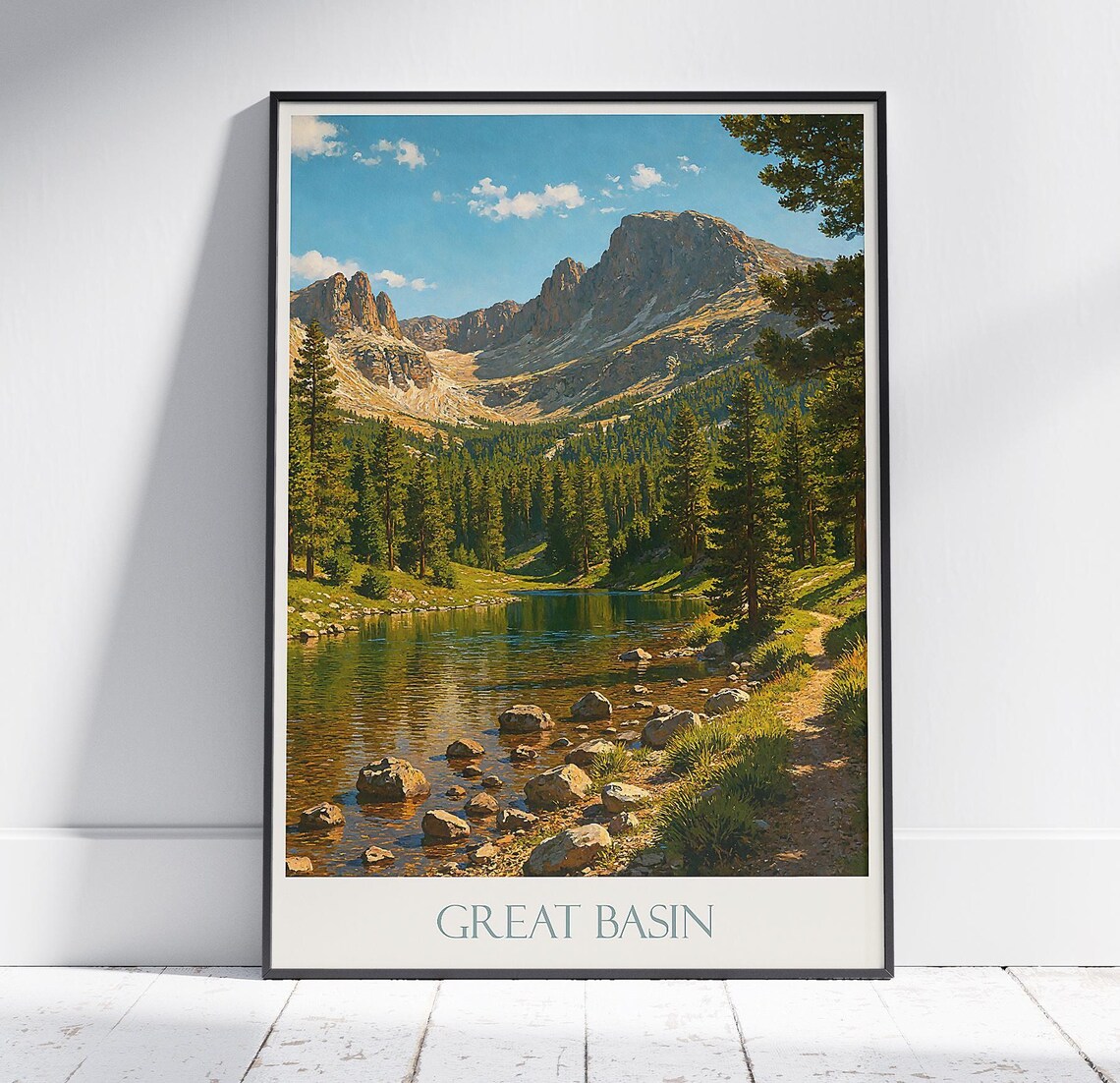 Great Basin National Park Alpine Lake Peaks Vintage Travel Poster