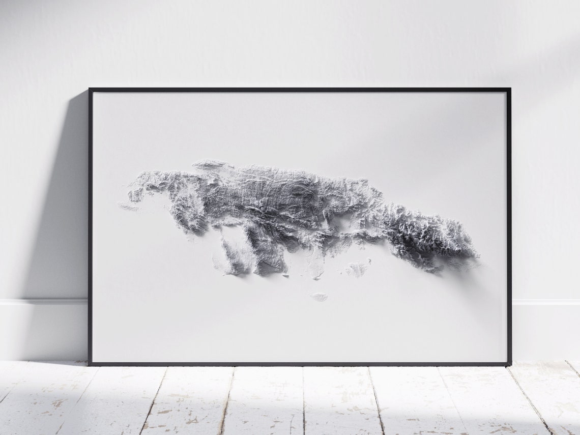 Jamaica Island Minimalist Grayscale Topographic Relief Map Art Print