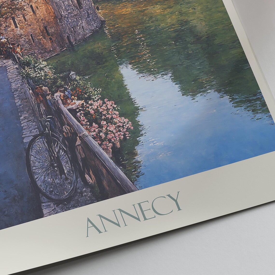 Annecy France Painted Canal Cafes And Church Spire Evening Poster - Image 4