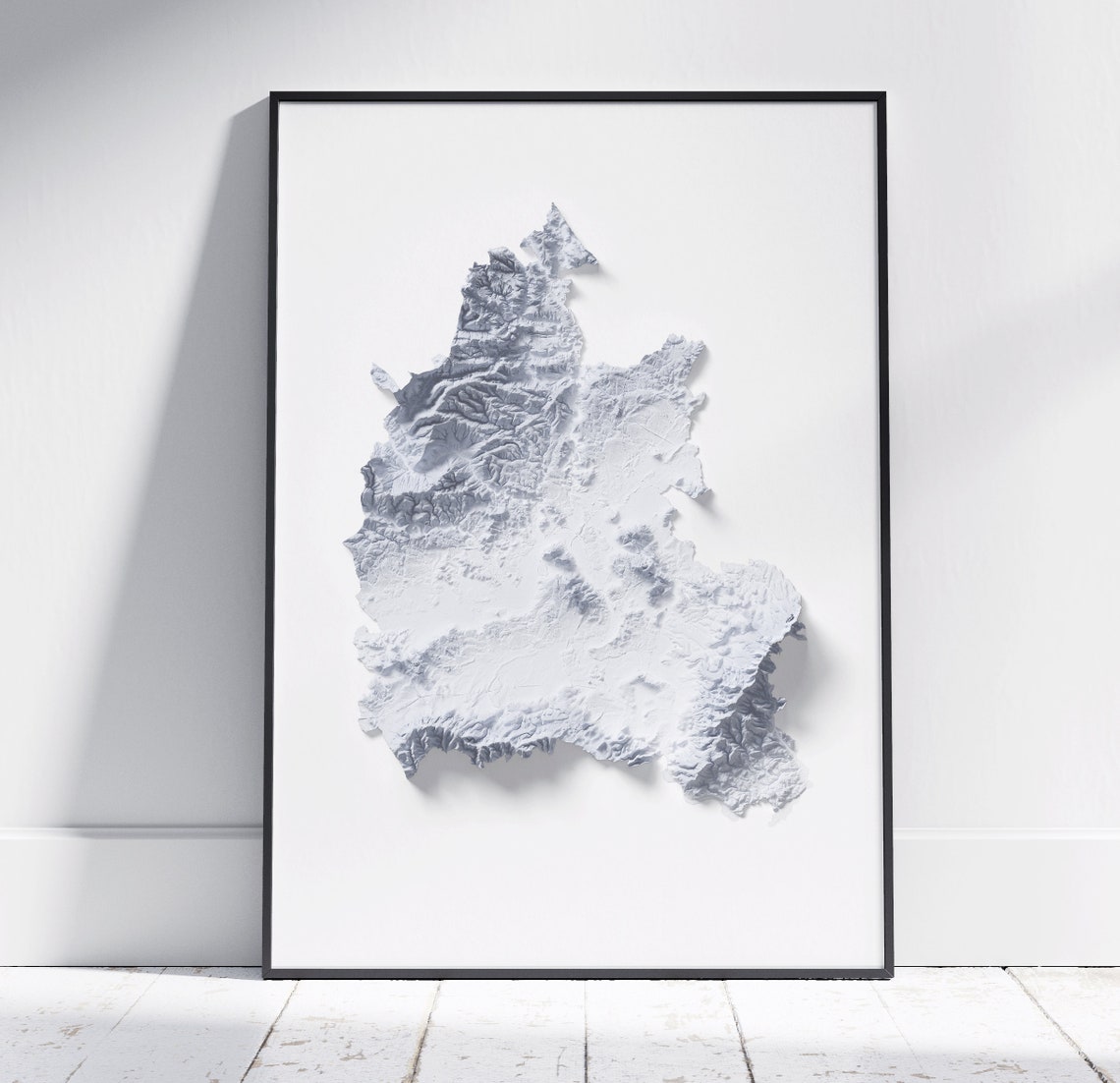 Oxfordshire Minimalist White Sculpted 3D Relief County Map Poster