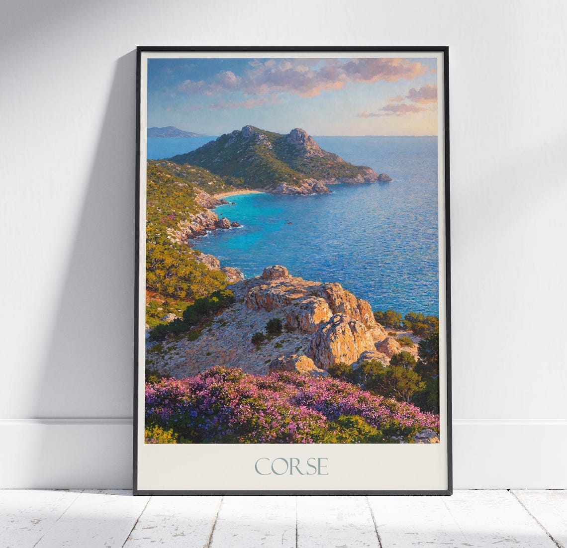 Corse Island Rocky Coastline Sea View Painted Landscape Art Poster