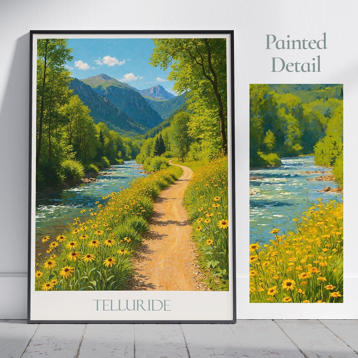 Telluride Colorado River Trail Wildflowers Mountain Travel Poster
