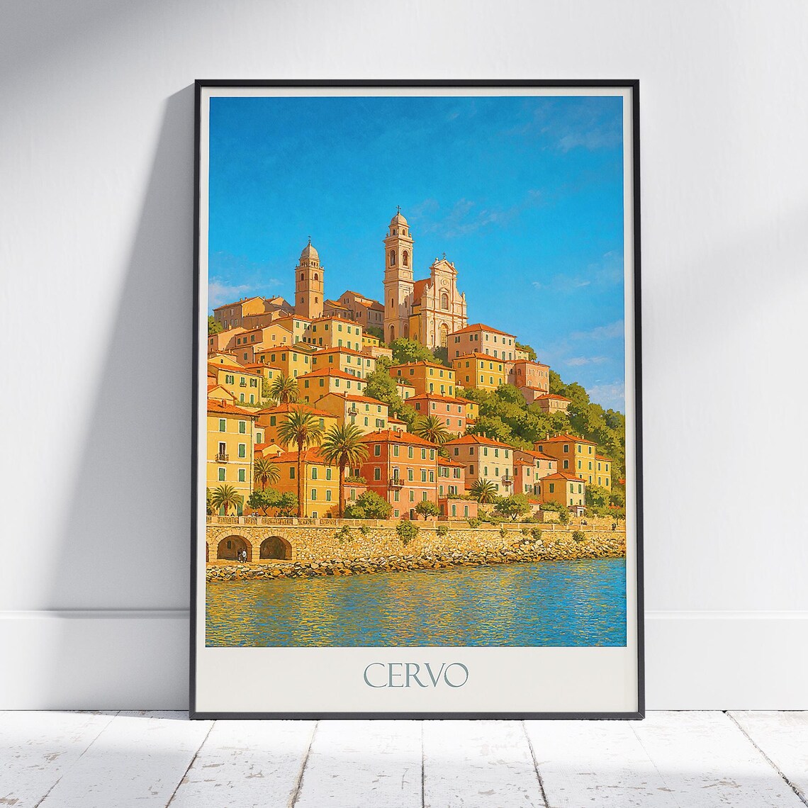 Cervo Italy Ligurian Seaside Hill Town Painted Travel Poster