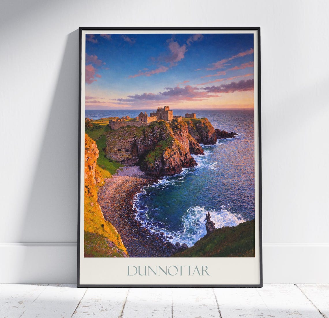 Dunnottar Castle Scotland Cliffs Sunset Coast Painted Poster