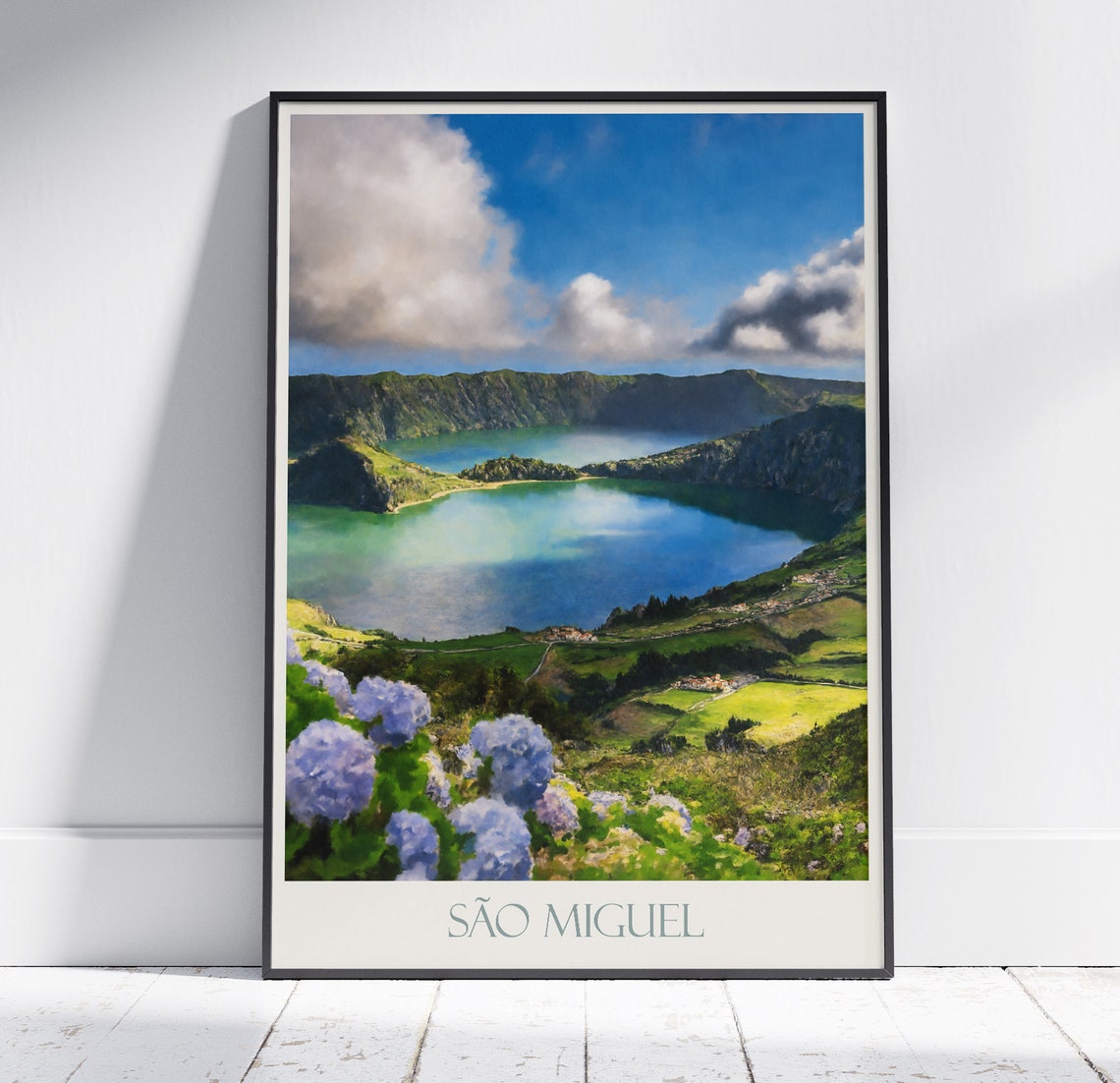 Sao Miguel Azores Portugal Crater Lakes Hydrangea Painted Poster