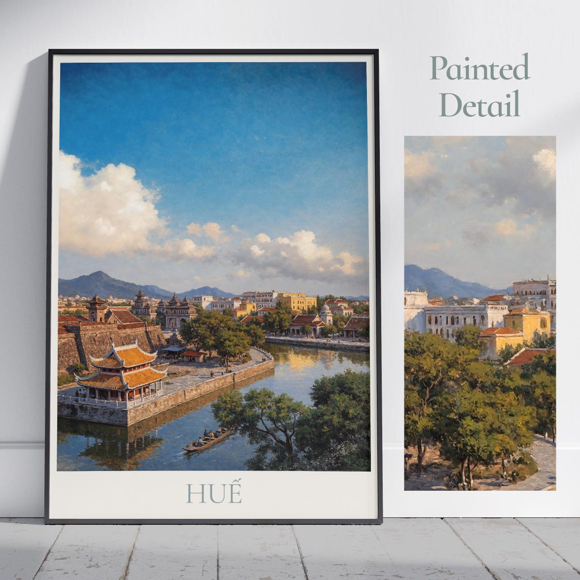 Hue Vietnam Historic Imperial Citadel River Painted Travel Poster