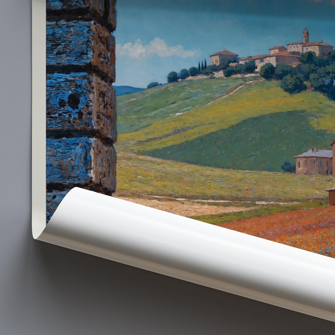 Umbria Italy Wildflower Meadow Arch Hilltop Village Painted Poster - Image 3