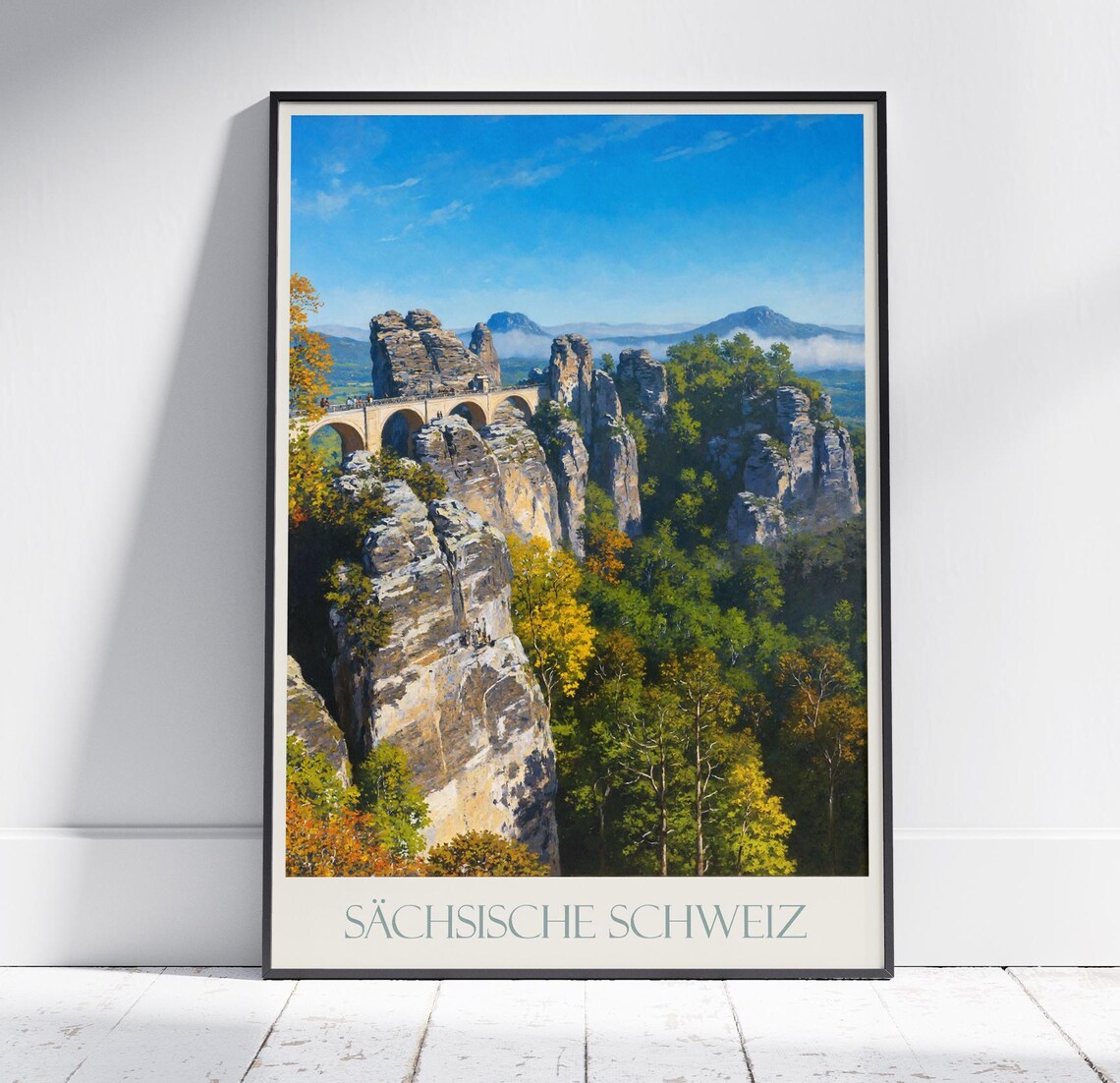 Sächsische Schweiz Bastei Bridge Rock Cliffs Painting Travel Poster