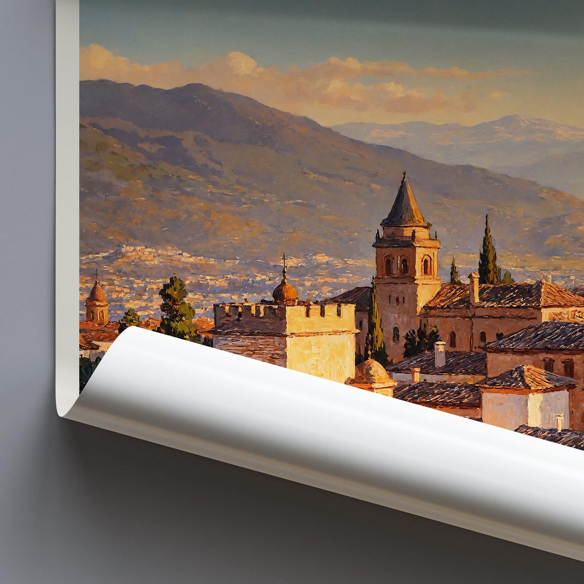 Granada Spain Alhambra Fortress Palace Sunset Painted Travel Poster - Image 4