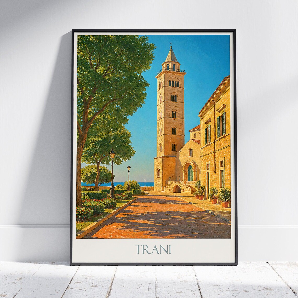 Trani Italy Cathedral Bell Tower Puglia Coastal Travel Poster
