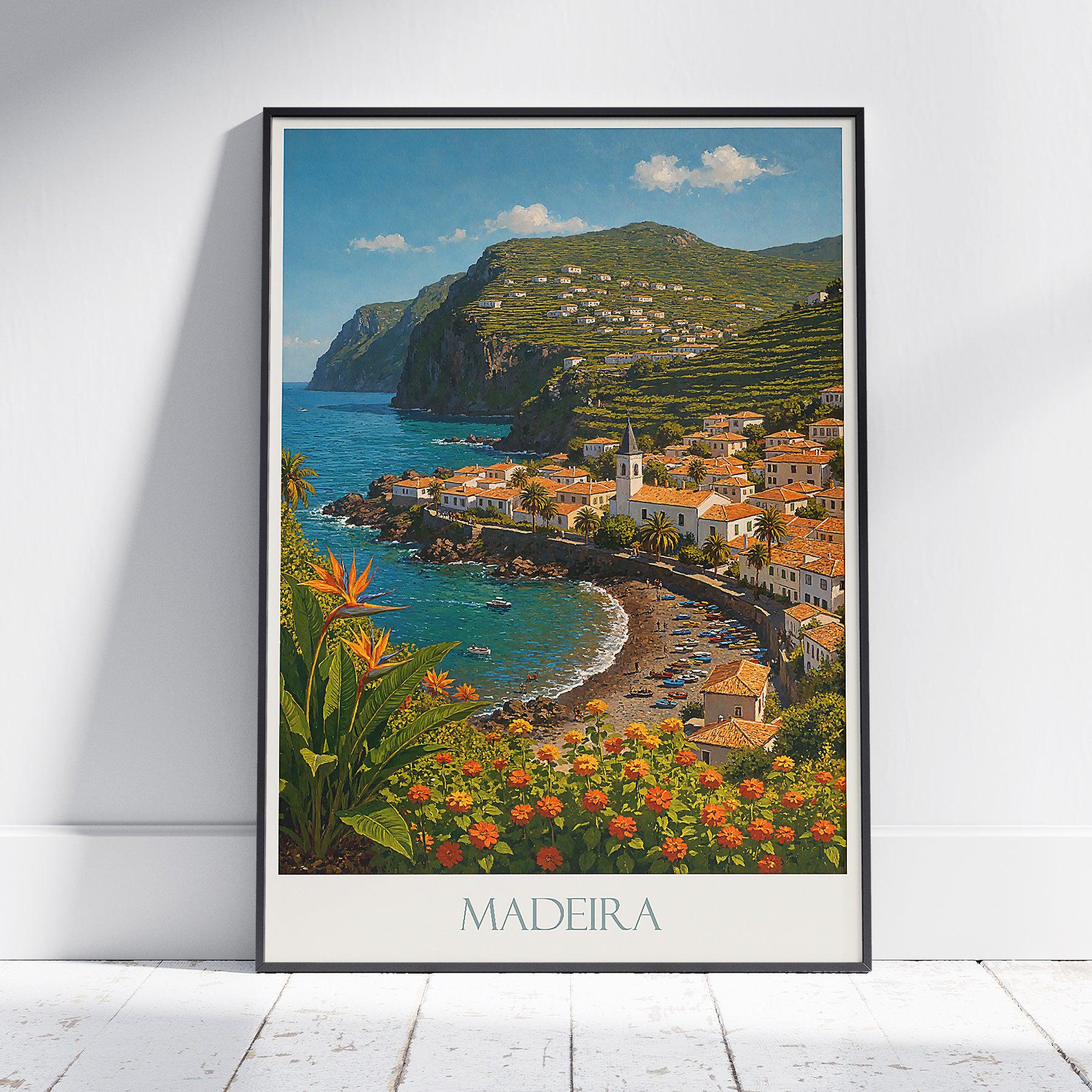 Madeira Portugal Painted Coastal Village Travel Poster Island View