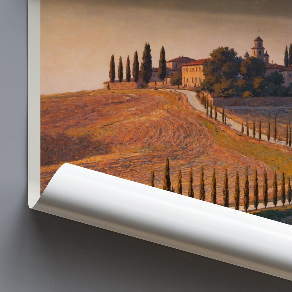 Toscana Italy Golden Cypress Road Villa Hills Sunset Painted Poster - Image 4