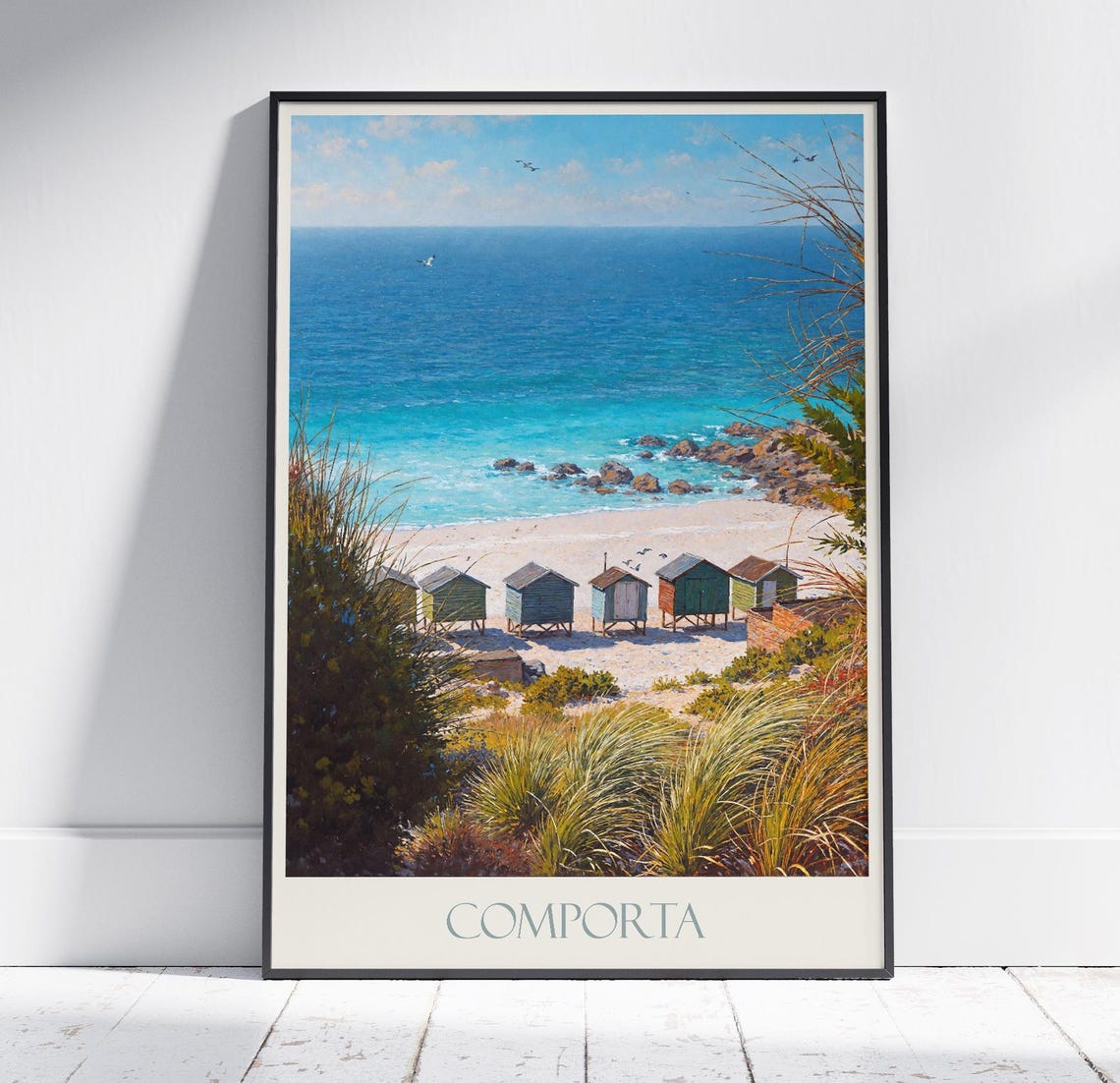 Comporta Beach Huts Painted Dune Cabins And Turquoise Ocean Poster