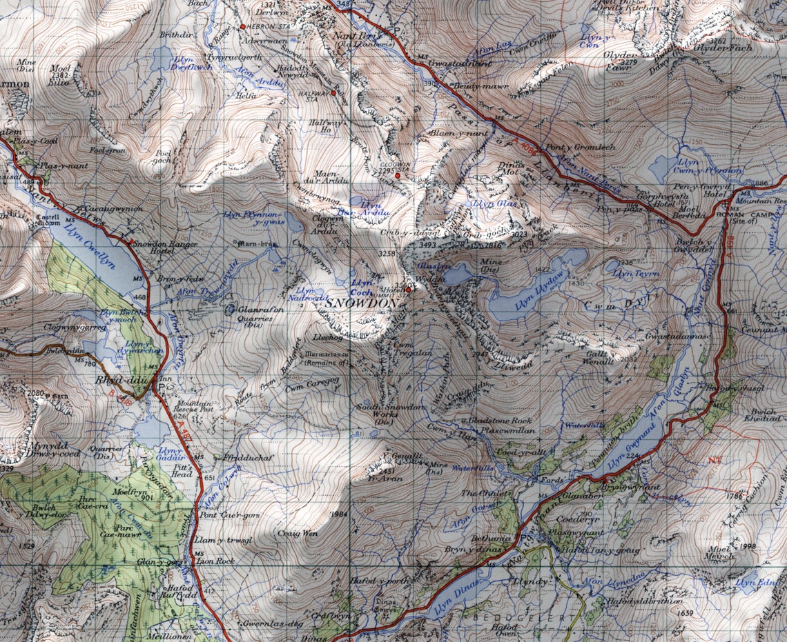 Snowdon Wales Ordnance Survey Shaded Relief Map Sheet 107 Poster - Image 3