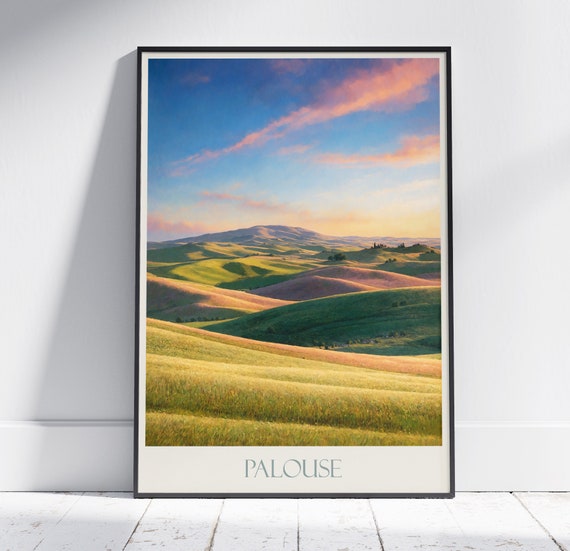 Palouse Travel Print Washington Travel Poster Painted Wall Art Home Decor Framed Personalized Print Vacation Travel Gift