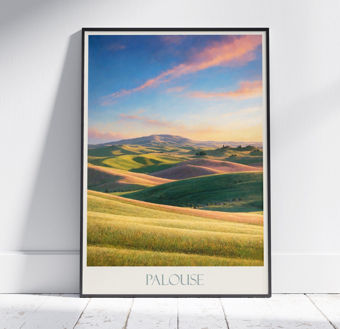 Palouse Washington Rolling Hills Golden Sunset Fields Poster