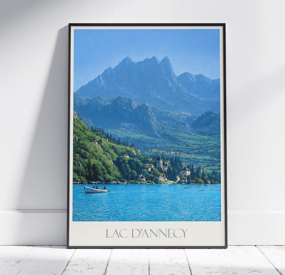 Lake Annecy Travel Print France Travel Poster Painted Wall Art Home Decor Framed Personalized Print Vacation Travel Gift