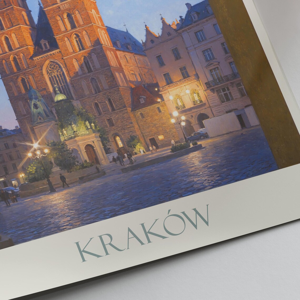 Krakow Poland St Marys Basilica Square Dusk Painted Travel Poster - Image 2