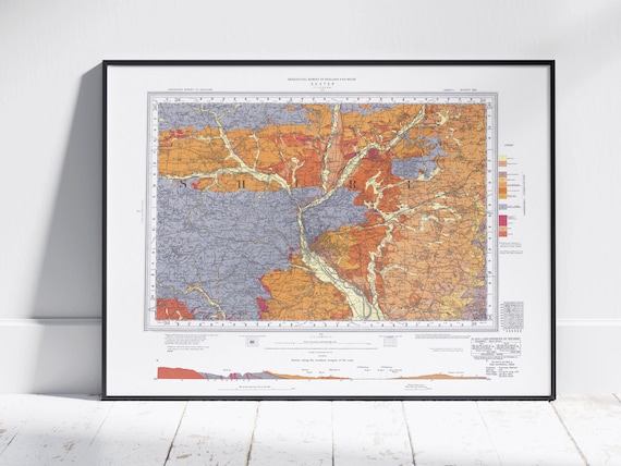 Exeter Vintage Geological Map Print Poster Wall Art Decor