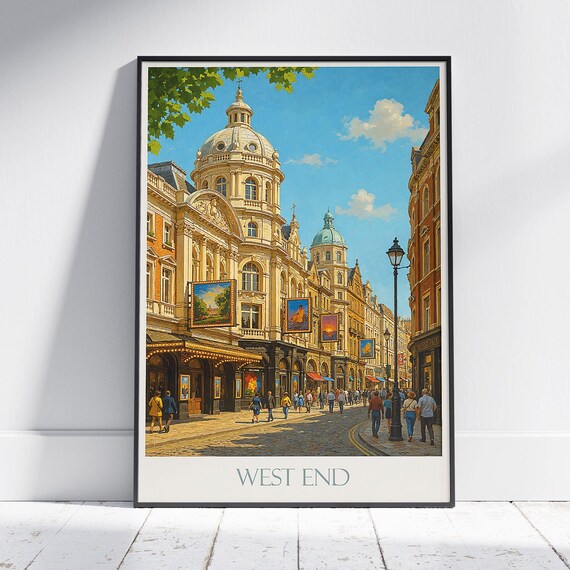 London West End Theatre District Travel Poster Vintage Oil Painting Scene