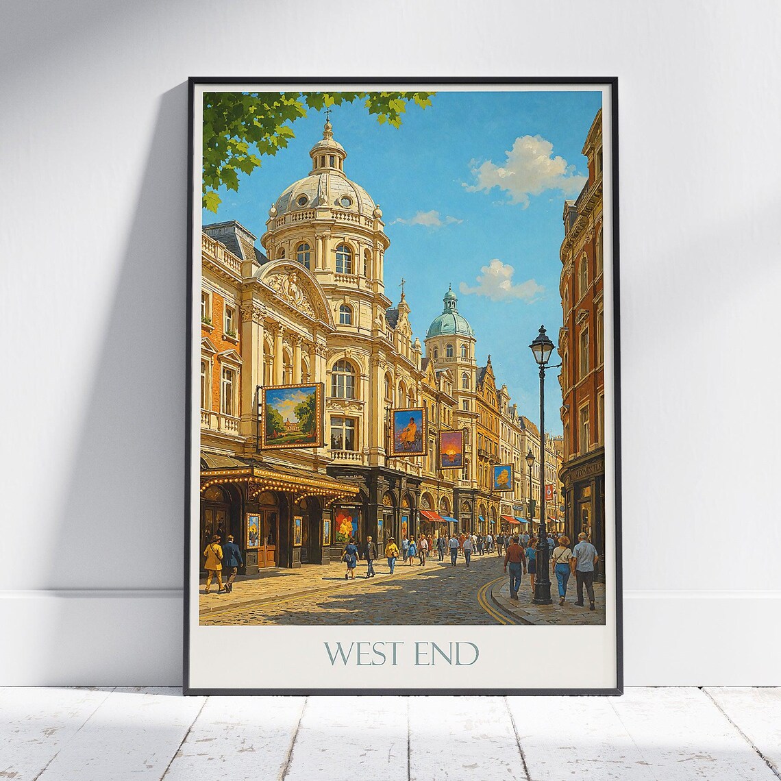 London West End Theatre District Travel Poster Vintage Oil Painting Scene