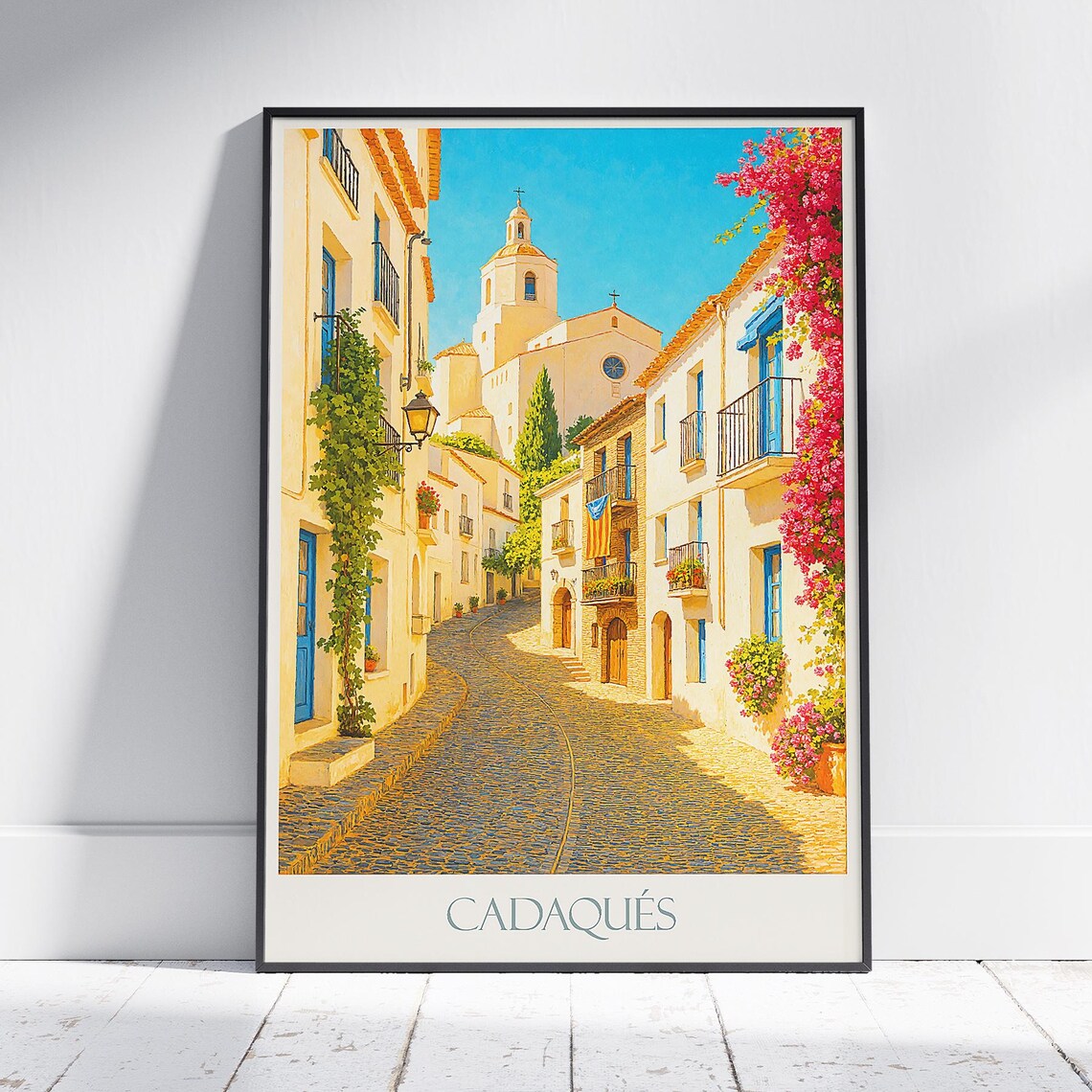 Cadaqués Mediterranean Village Cobblestone Street Travel Poster