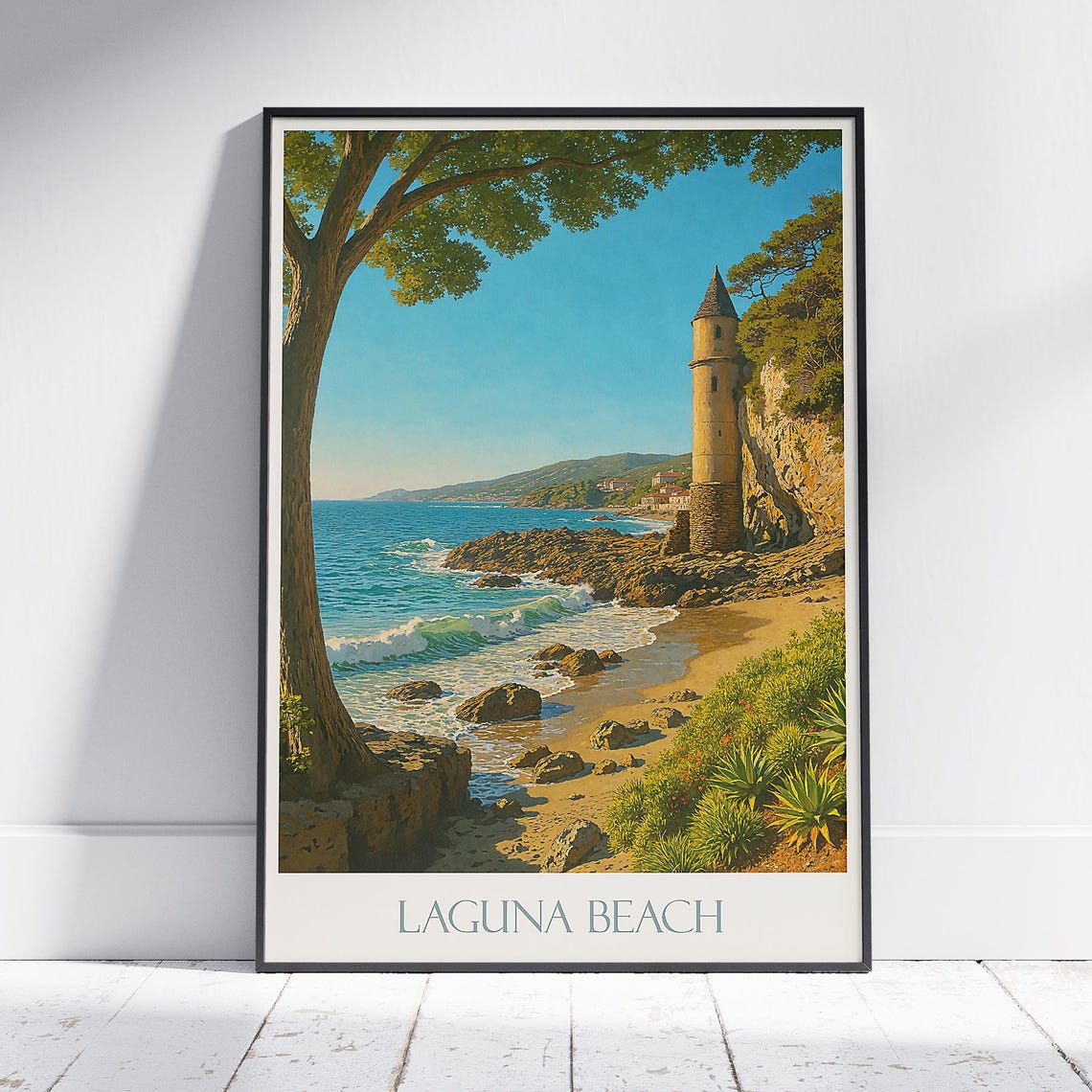 Laguna Beach Pirate Tower Cove at Golden Hour California Travel Poster
