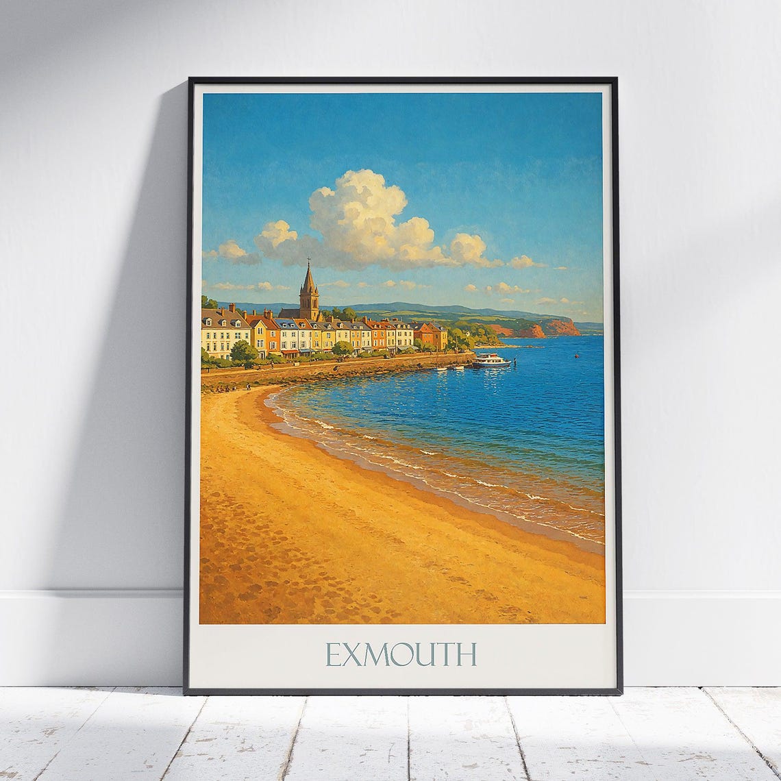 Exmouth Devon Golden Sandy Beach Seafront Summer Travel Poster