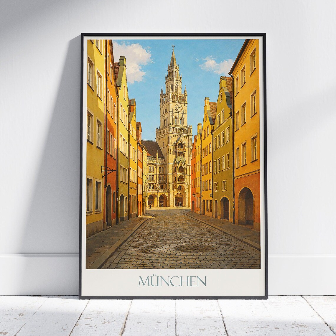 Munich Germany Neues Rathaus Tower Old Town Street Travel Poster