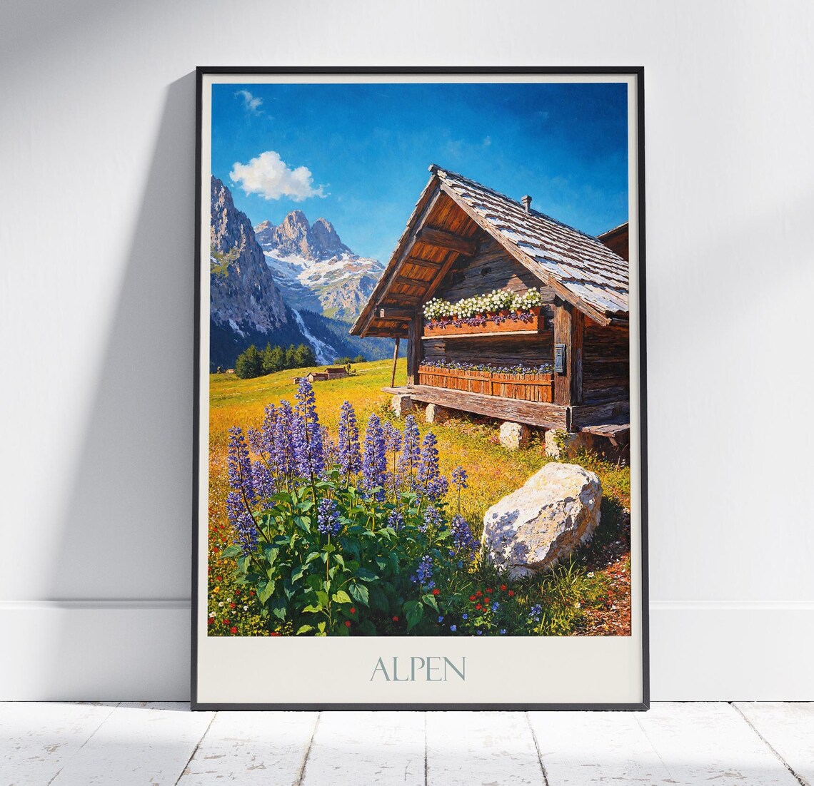 Alpen Mountain Chalet Alpine Wildflower Meadow Travel Poster