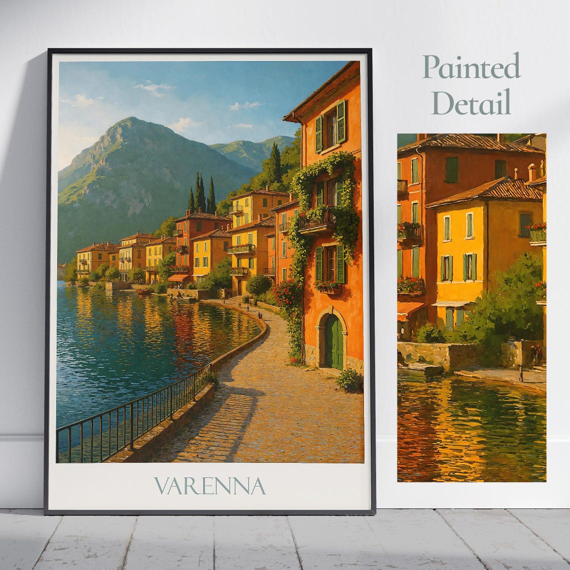 Varenna Lake Como Italy Waterfront Village Painted Travel Poster