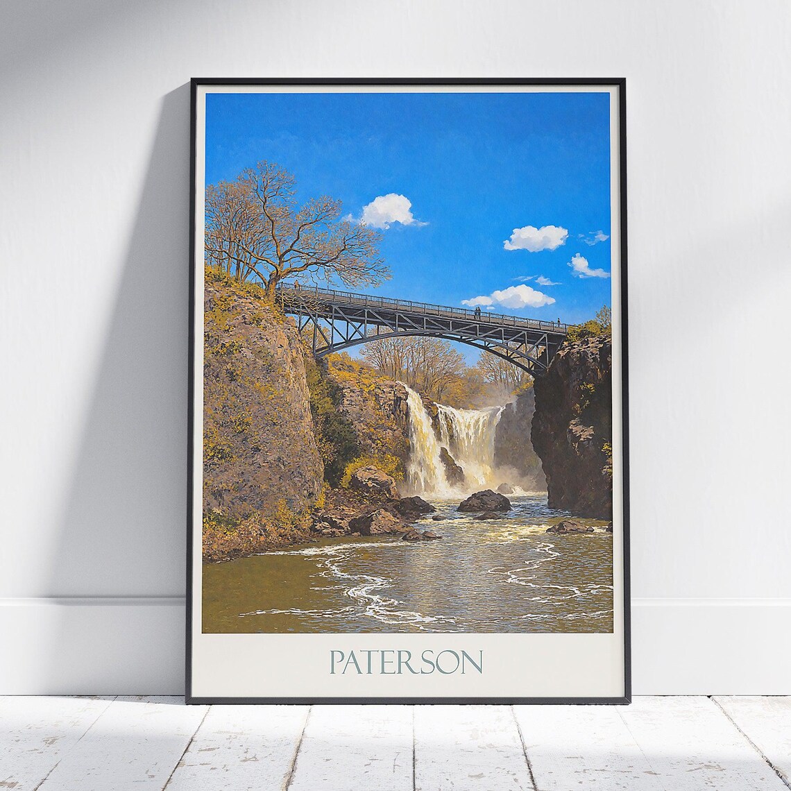 Paterson Falls New Jersey Great Falls Bridge Historic Park Scenic Travel Poster